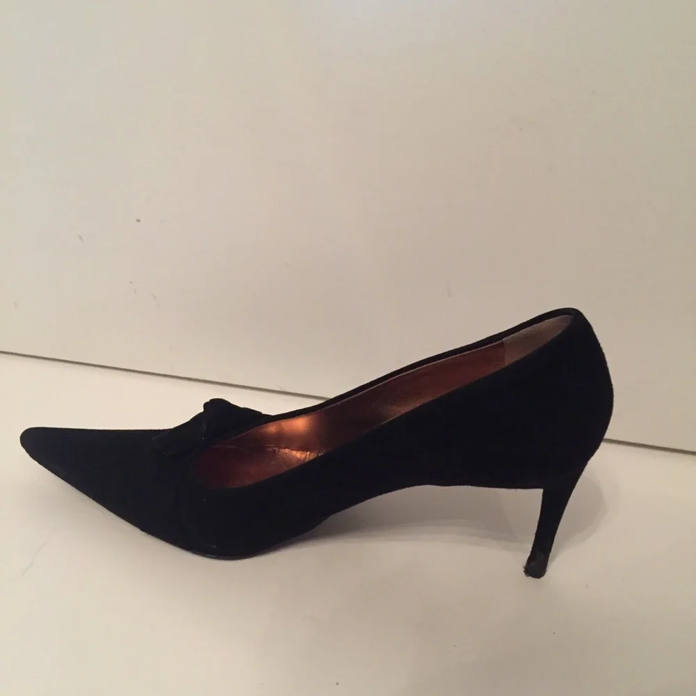 DOLCE & GABBANA SHOES HEELS BLACK SUEDE BOW POINTED TOE ITALY Size 36.5